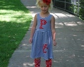 Anchors away summer navy blue striped knit tank dress with red polka dot anchor, personalized with initial or number - sizes 12m - 8