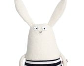 Stuffed Bunny Toy,  Handmade Bunny, Bunny Softie, Plush Bunny, plush Doll, Creature, Blue, Stripe, White, Navy, Rabbit, Daisy, Poosac