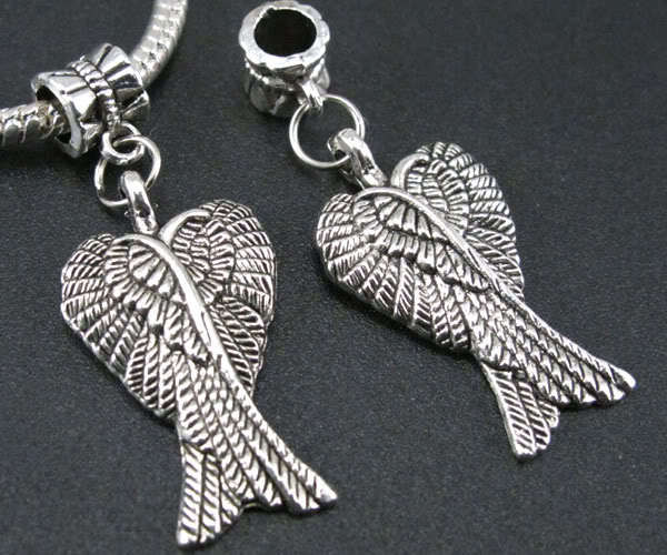 European Dangle Charm Angel Wings Tibetan Silver