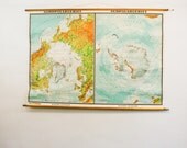 XL Vintage Pull Down Map, North and South Pole, German School Chart