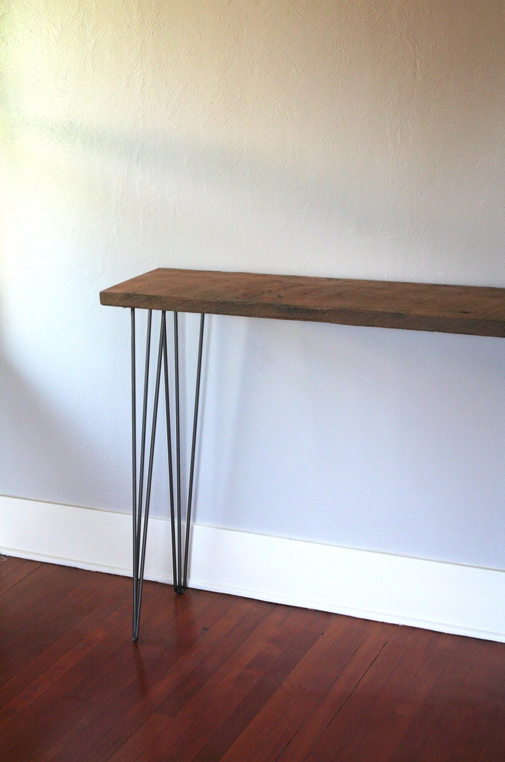 console table from reclaimed Douglas Fir timber with midcentury modern hairpin legs - modern industrial elemental
