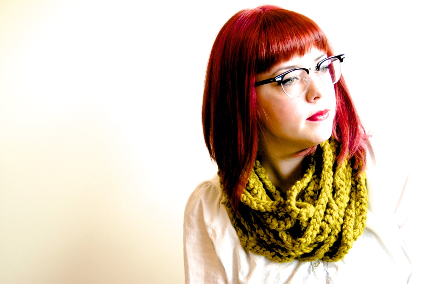 Green Cowl, Scarf, Neck Warmer, Infinity Scarf, Circular Scarf (Chain Warmer in Lemongrass)
