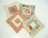 Coasters Handmade Fabric Quilted Reversable Shabby Chic Rose Teal Cream
