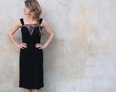 1950s vintage OLEG CASSINI cocktail dress- 50s designer black lace sheath dress- medium