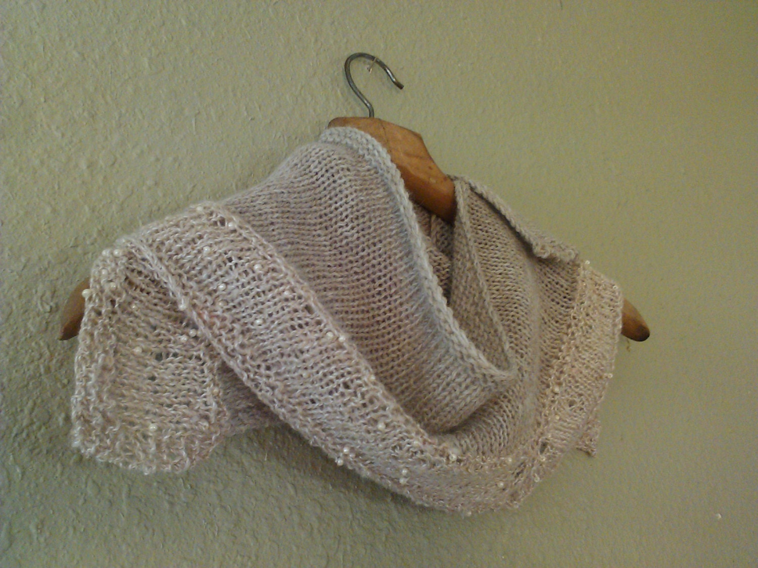 Handknit handspun wedding scarf shawlette glass beaded yarn