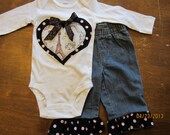 SAMPLE CLEARANCE Adorable Valentine Ruffle Jean set with matching onesie size 6 MONTHS