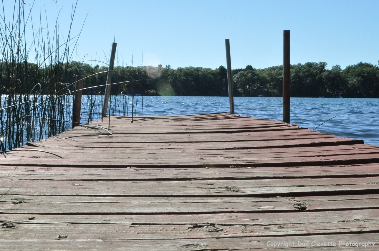 Dock on blue water, 5x7 Photograph, "At the Lake"