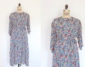 vintage 1930s dress // 30s wild floral day dress // large billowy sleeves