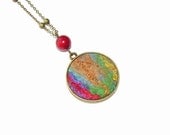 Felt Necklace Pendant red mint yellow  violet gold green silk OOAK