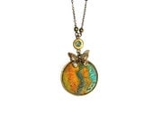 Felt Necklace Pendant yellow green grey blue gold turquoise silk OOAK