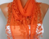 BIG SALE Cotton  Scarf - Shawl - Cowl Scarf - Bridesmaid Gift with Lace Edge   - fatwoman