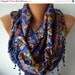 BIG SALE Blue Paisley Scarf - Floral Scarf - Shawl Scarf - Women Scarf - Cowl with Lace - Multicolor