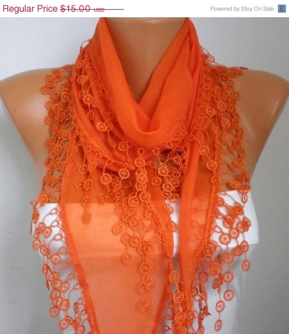 BIG SALE Cotton  Scarf - Shawl - Cowl Scarf - Bridesmaid Gift with Lace Edge   - fatwoman
