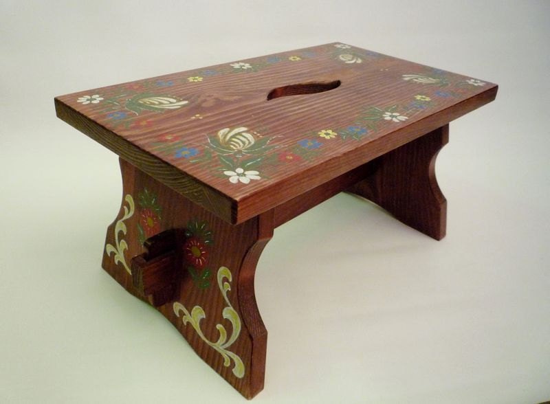 Vintage Folk Rustic Wooden Stool with Handle