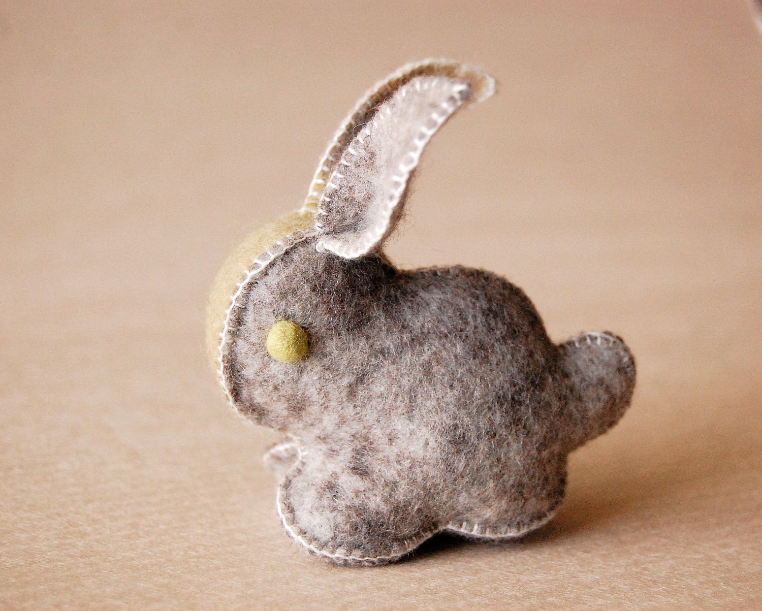 Grey and Green Felted BUNNY RABBIT TOY - Handmade Felt
