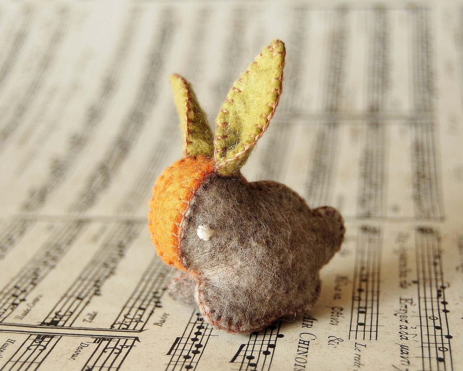 Grey Felted Baby Carrot Bunny Rabbit -- Wool Toy Handmade Felted BABY SHOWER GIFT