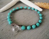 Turquoise aqua beaded crochet bracelet - slashKnots Stackers 'Turq'  blue waterproof fun bohemian summer stack crochet jewelry