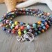 Multi color crochet wrap bracelet necklace 'Summer Sol' sterling silver sun flower dangle, tropical colorful surfer chic beach boho