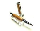 Handmade Wood Pen - Hand Turned - Honey Locust Wood - Rinehart Rollerball - Chrome Hardware - Black Velvet Pouch Included