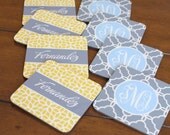 Set of for coasters with your chosen design and monogram. Great custom wedding gift or housewarming.