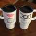 Mr. Right & Mrs. Always Right set of two insulated travel tumblers for bride and groom or any couple. With lips and bow tie.