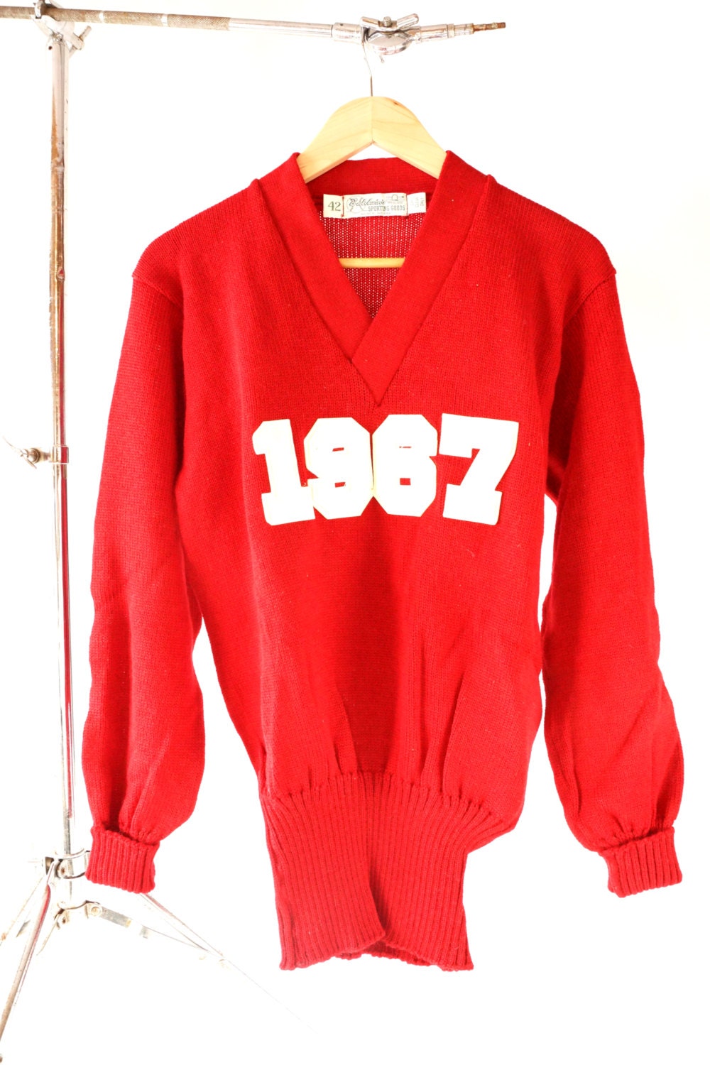 Vintage College Letterman Sweater from 1967 in Bright Red - Collectible, Home Decor, and more