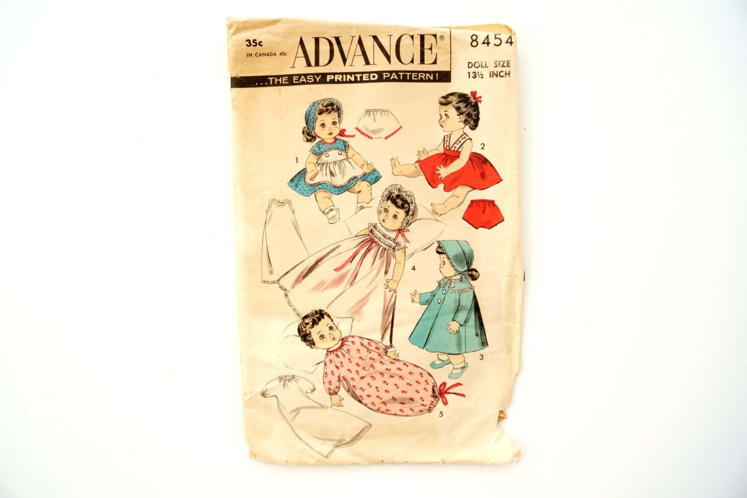 Vintage 1950s Advance Pattern 8454, Wardrobe for Betsy Wetsy and Suzy Doll (Complete), Doll Size 13-1/2 inch - Collectible