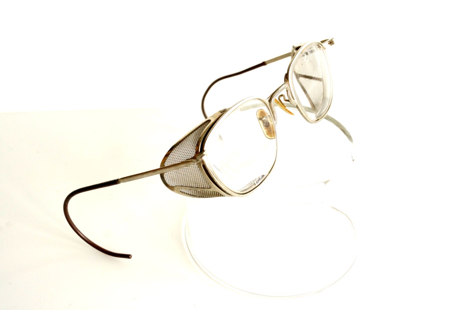Vintage / Antique Safety Goggles / Glasses with Wire Mesh Sides - Collectible, Steampunk Spectacles / Eyeglasses