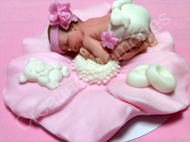 Fondant Baby Girll Laying on a Flower Cake Topper