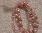 Bracelet, Pink Cat Eye Beads, Pind Czech crystal, Glass rhinestones and crystal,Glass Pearls 3 Piece Set,  Free Shipping