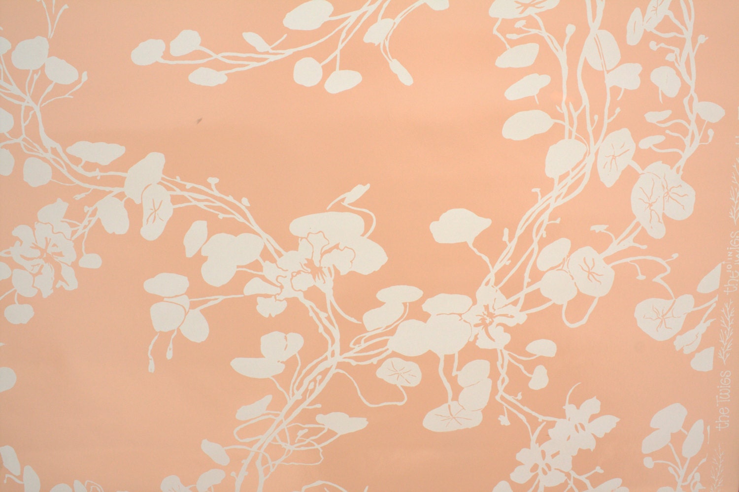 1970's Vintage Wallpaper Peach and White floral Vinyl