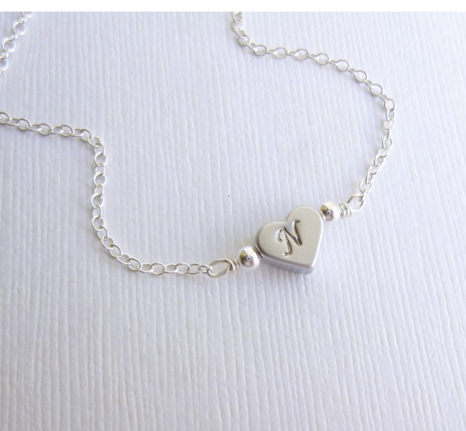 Heart with Personalized Initial Necklace on Sterling Chain -- Stamped -- Monogrammed