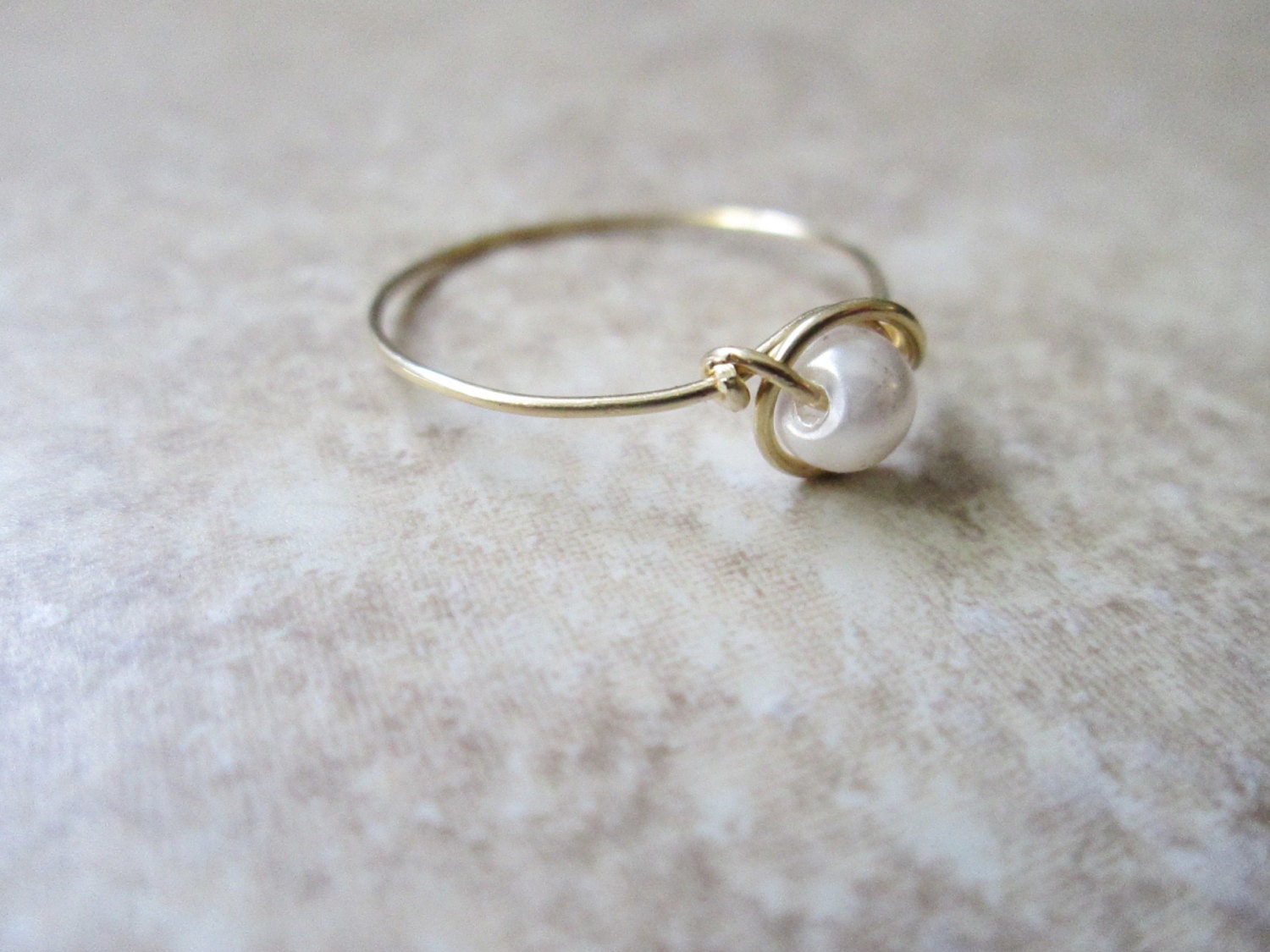 Thin Gold Pearl Ring