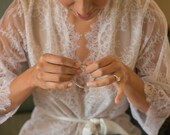 The Odette french lace & silk lined bridal kimono getting ready robe