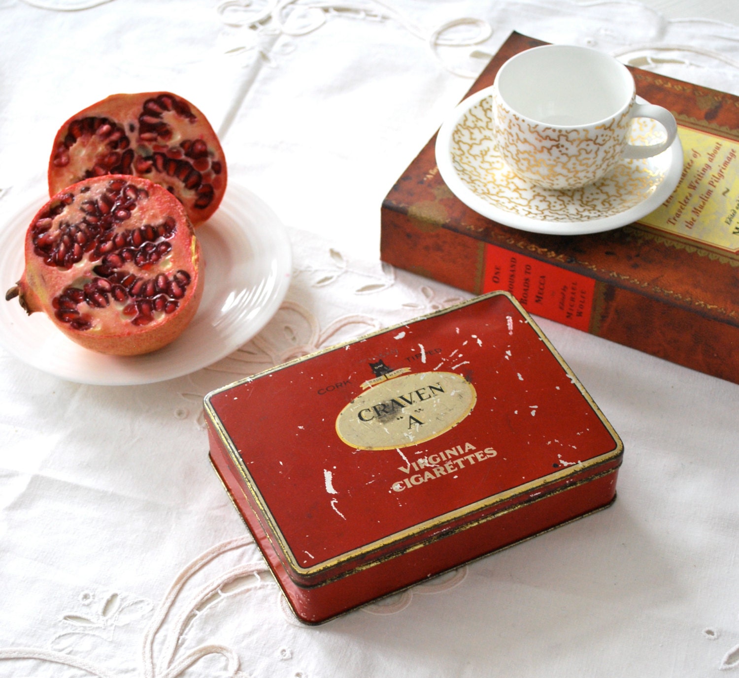 Red vintage cigarette tin by Craven A. Vintage home decor.