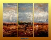 XL Abstract painting - Landscape Blue  - Oil Modern Art -24x48in, 60x120cm - 3 panels -  pkio art painting - Free Shipping