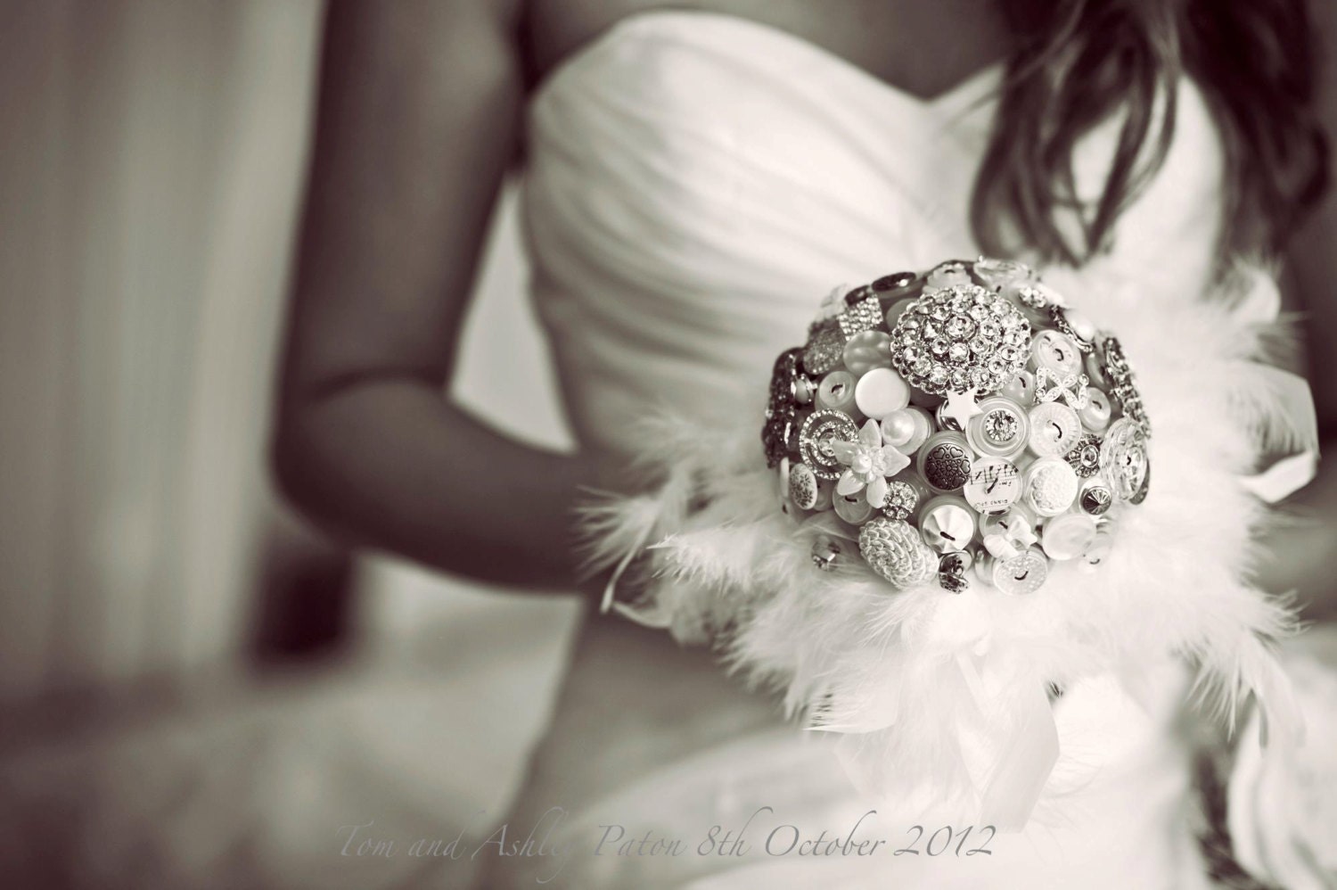 Vintage Bridal Button Brooch & Jewellery Bouquet Shabby  Chic Wedding Bride