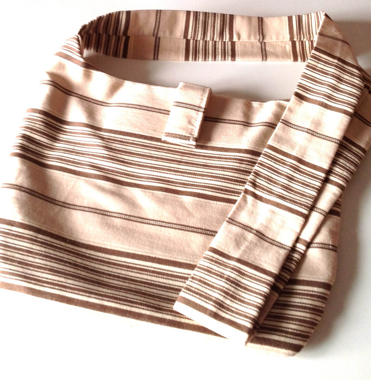 CrossBody Hobo Sling Bag in Striped Biege and Brown - Boho Everyday Bag