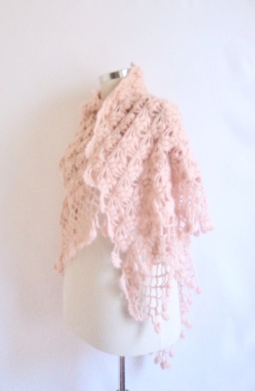 SHAWL Pink Pure Soft Wedding Bride handmade crochet freee ship scarves scarf collar cowl bolero gift idea