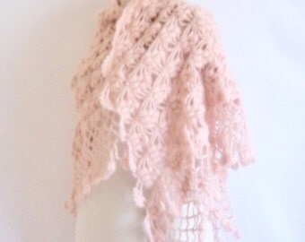 SHAWL Pink Pure Soft Wedding Bride handmade crochet freee ship scarves scarf collar cowl bolero gift idea