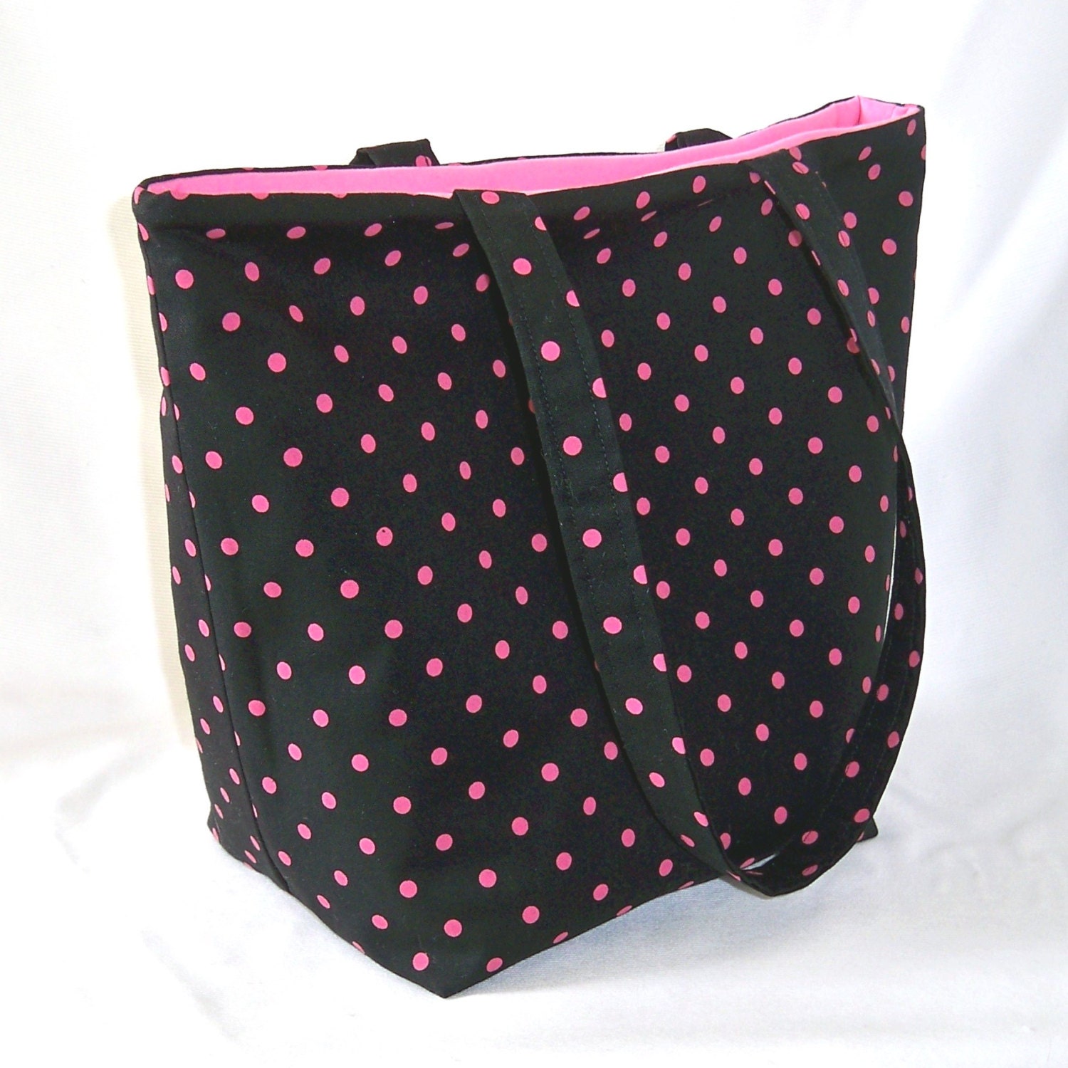 Polka Dot Tote Bag Purse Handbag Fabric Bag Black Pink Shoulder Bag Large Bag