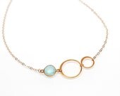22k Gold Bezel Aqua Chalcedony Double Gold Circle Necklace - Valentines Gift - Bridesmaids Gift