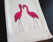 Screen Printed Flamingo Kitchen Towel - Flour Sack Tea Towel- Hand Printed