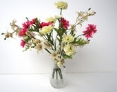 Silk Floral Arrangement With Assorted Flowers In a Partially Frosted Vase