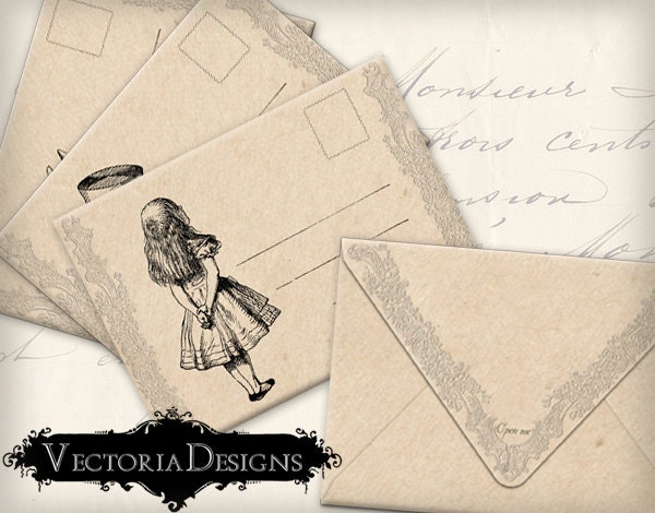 Alice in Wonderland Envelopes Printable Envelopes instant download digital collage sheet 325