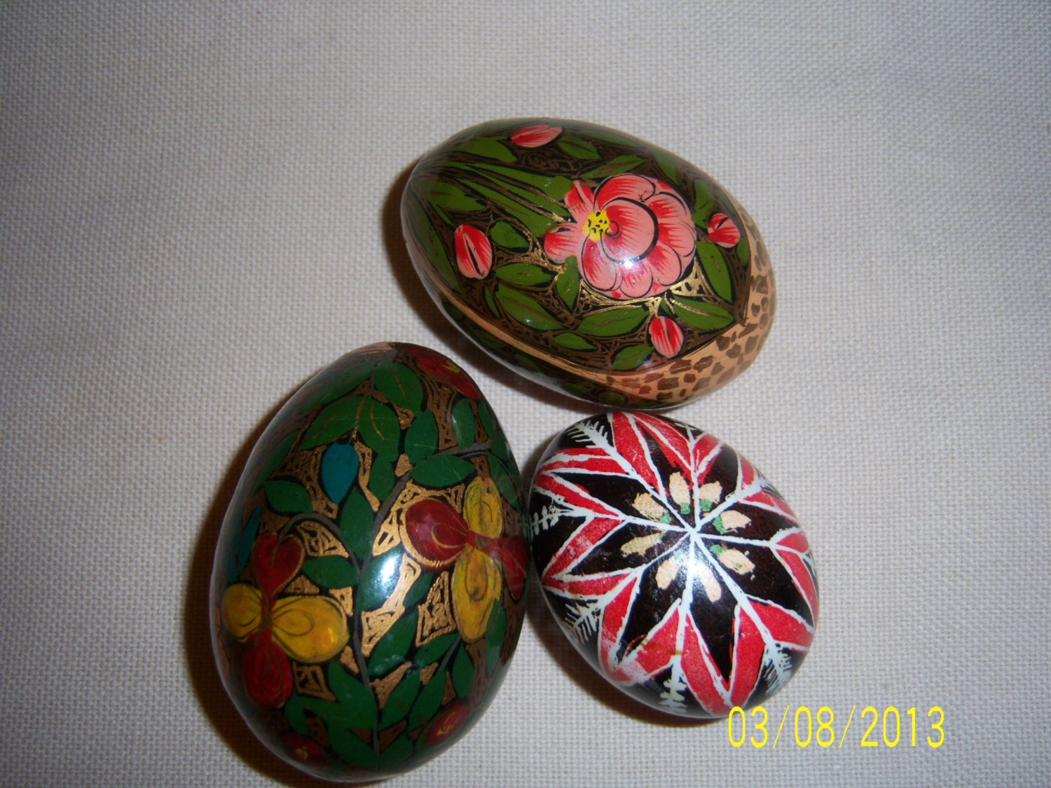 Wood Egg Instant Collection Of Three -  Lot Of 3 Wooden Easter Eggs  - Hanpainted Eggs  -  Hand Painted Eggs