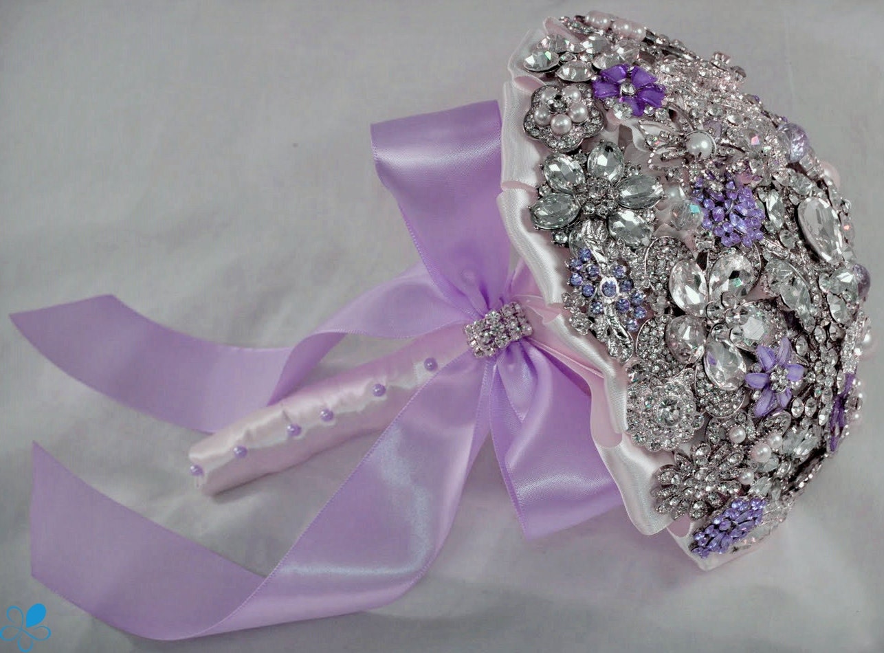 Lavender Crystal Brooch Bouquet - by Blue Petyl - SMALL - Bridal Bouquet - Wedding Bouquet