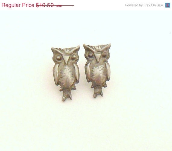 Tiny Pewter Owl Earrings - Pierced