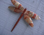 Small carved  cedar and copper dragonfly wall hanging-garden decor no.6