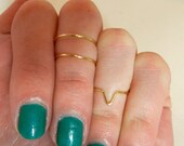 Gold Knuckle Rings, Midi Rings, Mid Finger Rings, Deep V Ring, Set of 3, Adjustable